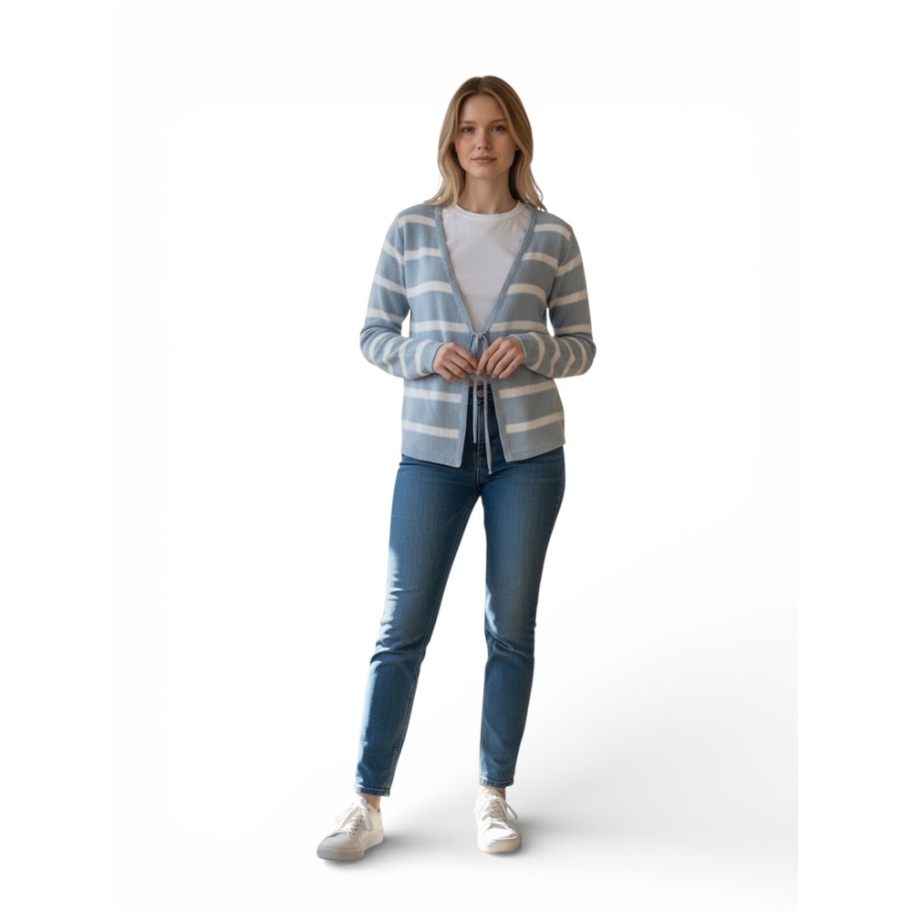 ARULA‎ Light Blue and White Striped Cardigan Junior Sizing